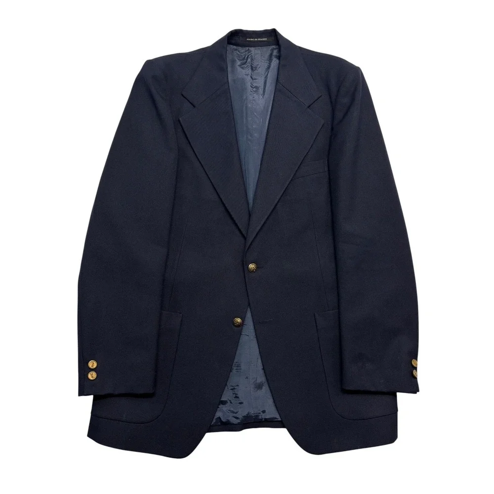 vtg Yves Saint Laurent 38R Navy Blue Blazer Jacket Sport Suit Coat Gold Buttons